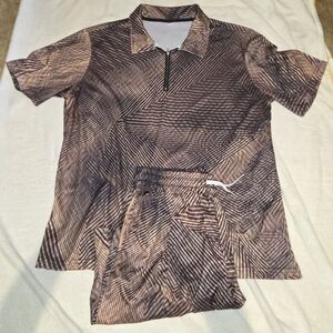 ❤️Duval Clothing Brown Geometric Pattern Polo & Shorts Set Sz XL